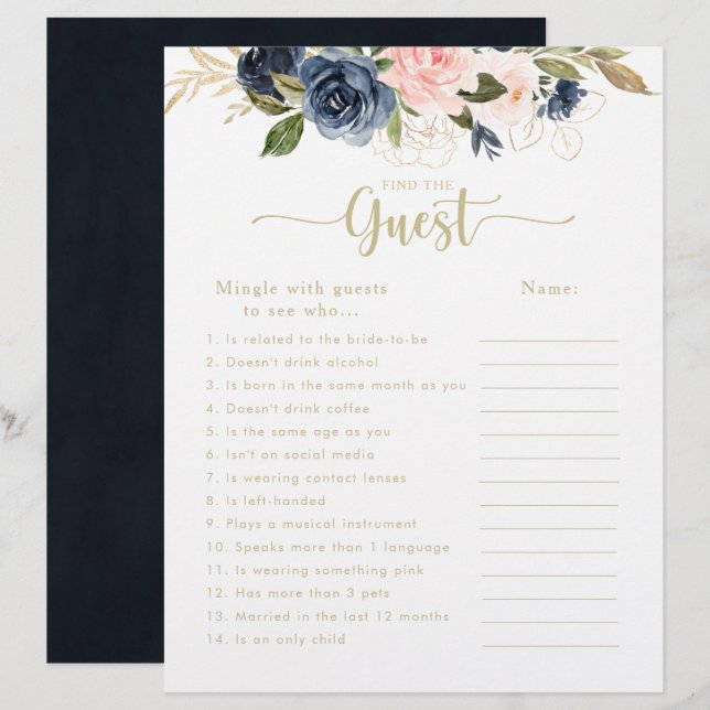 Papier Floral Gold Fête des mariées Trouvez le jeu d'invi (Devant / Derrière)
