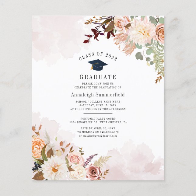 Papier Floral Graduation 2025 Party Invitation (Devant)