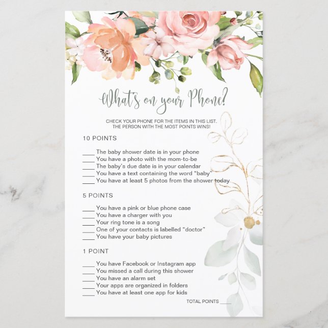 Papier Floral Greenery Baby What's on Your Phone Game (Devant)