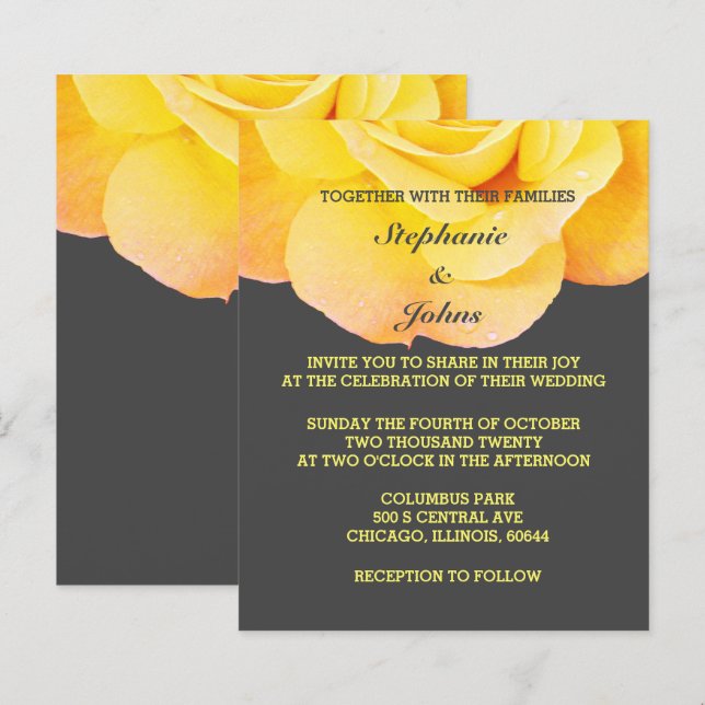 Papier Floral Jaune or Orange Grey Cool Mariage (Devant / Derrière)