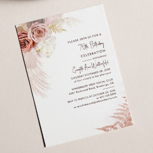 Papier Floral Pampas Grass 70e anniversaire Invitation