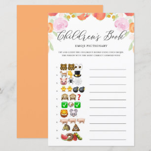 Papier Floral Peaches Emoji Pictionary Baby shower jeu