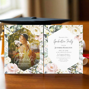 Papier Floral Photo Médicale Graduation Party Invitation