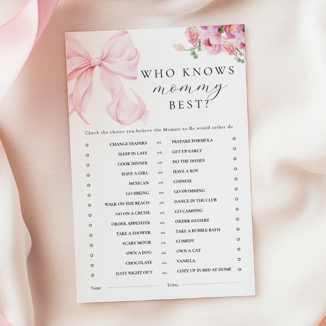 Papier Floral Pink Bow Baby Shower Activity Games (Créateur téléchargé)