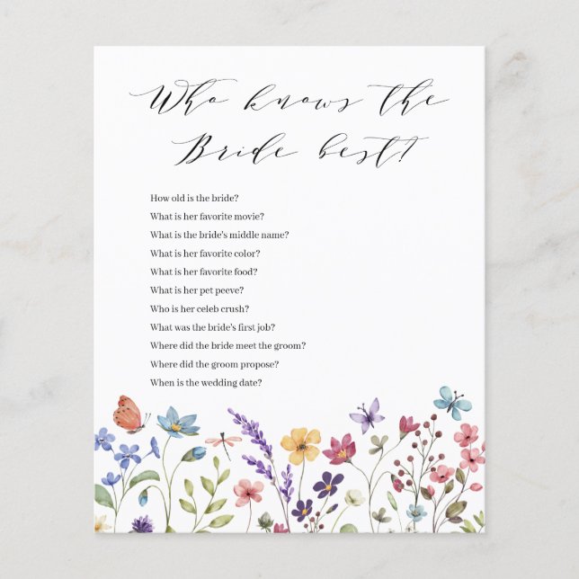 Papier Floral Printemps été qui connaît la mariée meilleu (Devant)