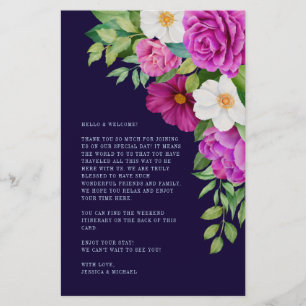 Papier Floral Purple Blue Mariage Itinéraire de bienvenue
