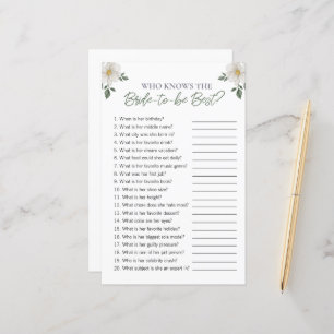 Papier Floral "Qui connaît la mariée" jeu de Fête des mar
