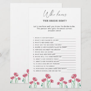 Papier Floral Qui connaît la mariée meilleur jeu