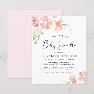 Papier Floral rose Aquarelle Baby Sprinkle Invitation