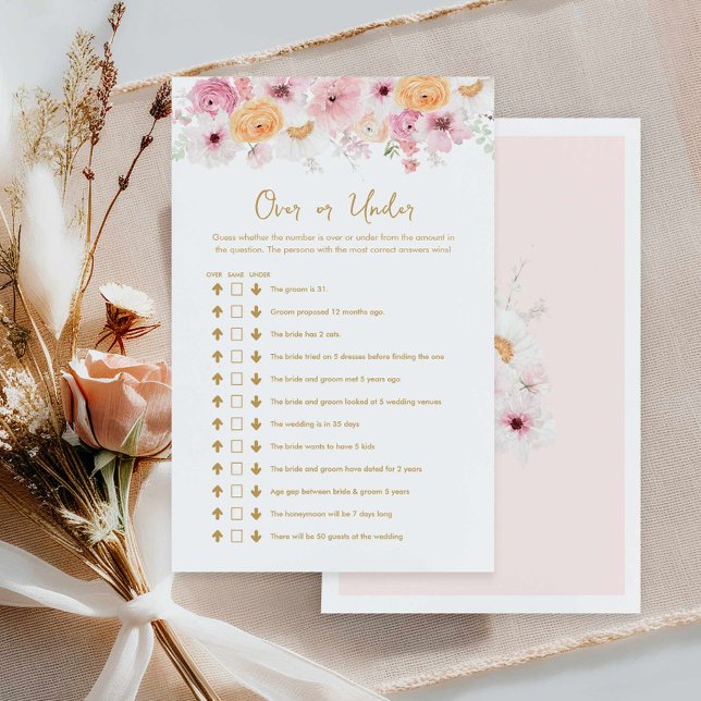 Papier Floral rose au-dessus ou en dessous du jeu nuptial (Garden Party Over or Under Bridal Shower 
 Game)