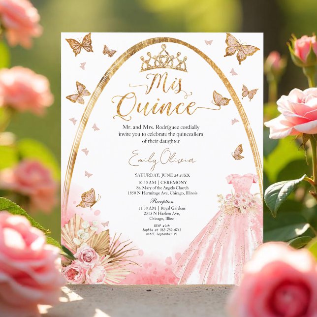 Papier Floral Rose Blush Quinceanera Budget Invitation (Créateur téléchargé)