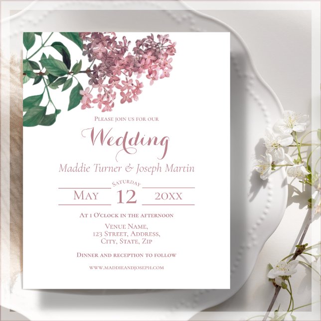 Papier Floral rose | Invitation du budget Mariage (Créateur téléchargé)