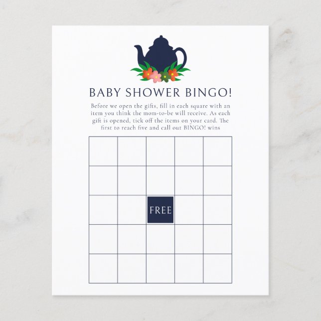 Papier Floral Tea Party Baby shower Jeu de Bingo (Devant)