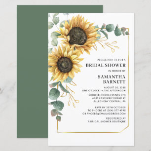Papier Floral Tournesol Vert Nuptiale Invitation Douche n