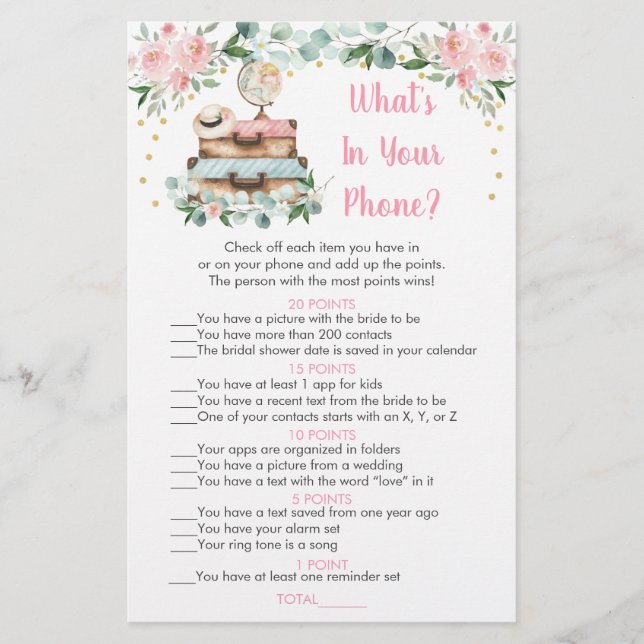 Papier Floral Travel Bridal What's In Your Phone Game (Devant)