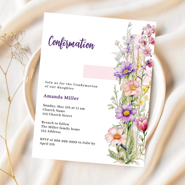 Papier Florals croix rose fille invitation de confirmatio (Créateur téléchargé)