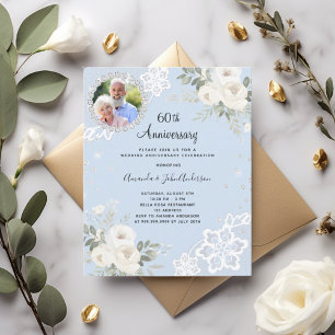 Papier Floraux de diamants bleus 60e faire-part de mariag