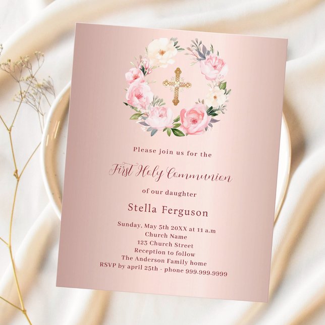 Papier Floraux de rougissement d'or rose Première communi (Créateur téléchargé)