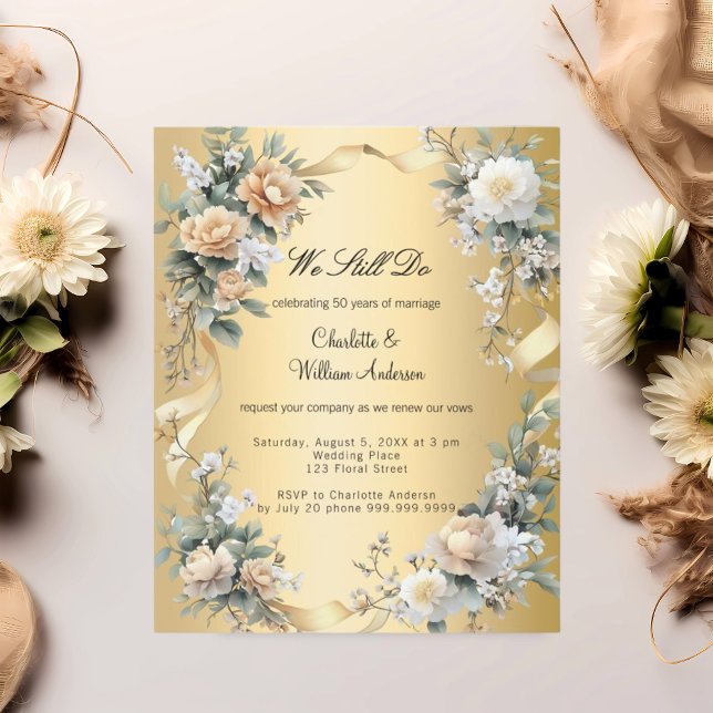 Papier Floraux jaune or Invitation de renouvellement de v (Créateur téléchargé)