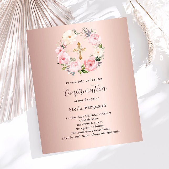 Papier Floraux roses dorés rose invitation de confirmatio (Créateur téléchargé)