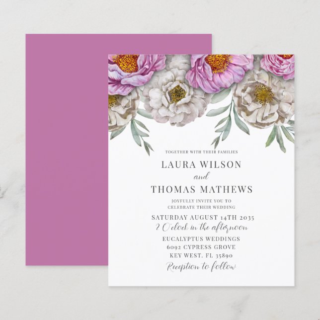 Papier Flore d'aquarelle budgétaire Mariage rose et blanc (Devant / Derrière)