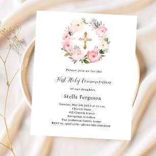 Papier Flores roses couronnes invitation à la première co