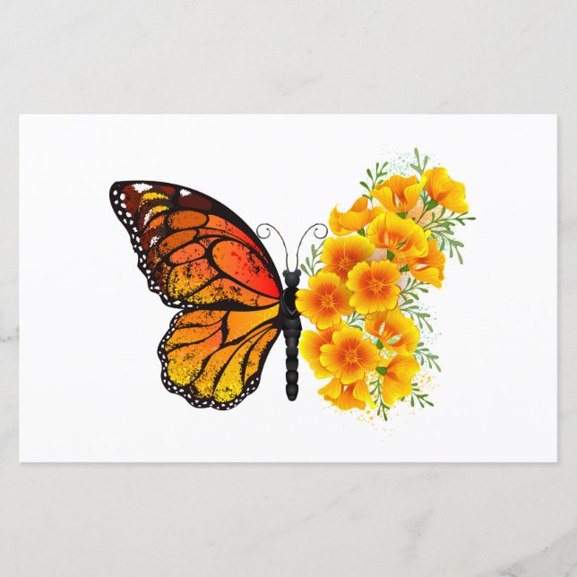 Papier Flower Butterfly with Yellow California Poppy (Devant)