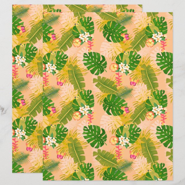 Papier Foliage tropical Été Orange (Devant / Derrière)