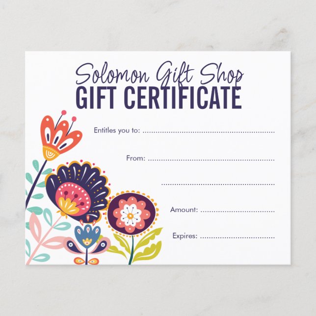 Papier Folk Art Store Shop Gift Voucher Certificate (Devant)