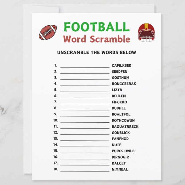 Papier Football Word Scramble Jeu (Devant)