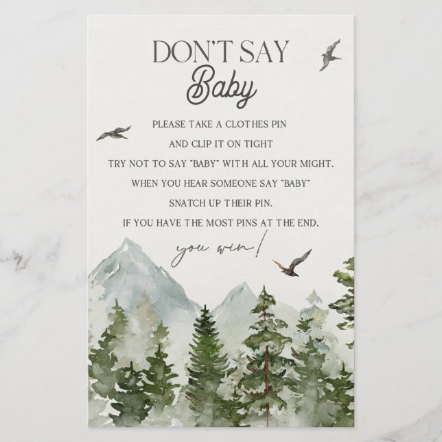 Papier forêt bois ne pas dire baby shower jeu (Devant)