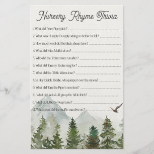 Papier forêt bois pépinière rime trivia baby shower
