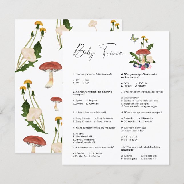Papier Forêt de champignons - Trivia des bébés | Jeu Baby (Devant / Derrière)
