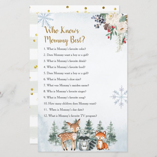 Papier Forêt d'hiver Forêt d'animaux qui connaît maman me (Devant / Derrière)