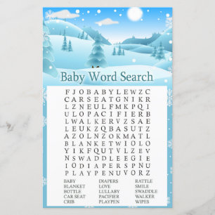 Papier Forêt d'hiver neige Baby shower Word Recherche Jeu