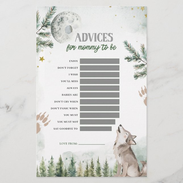 Papier Forêt Wolf Conseils pour les Jeux de Maman-to-be (Devant)