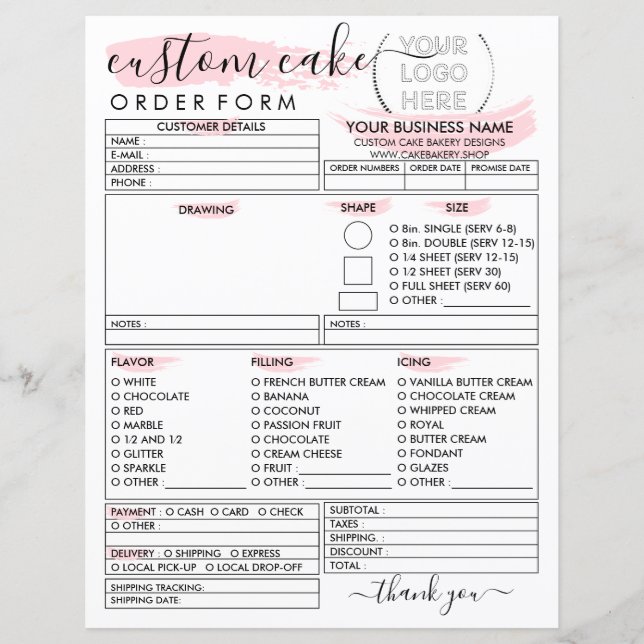 Papier Formulaire de commande de gâteau de boulangerie pe (Devant)