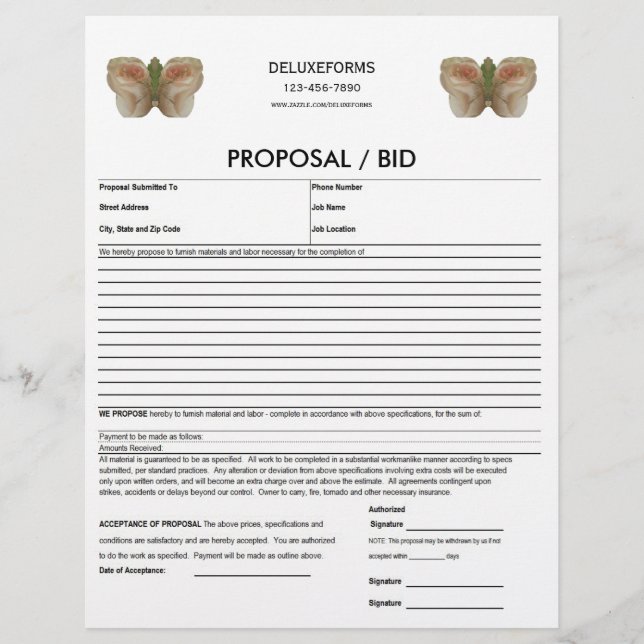 Papier Formulaire de proposition de papillon d'eau Blanc (Devant)