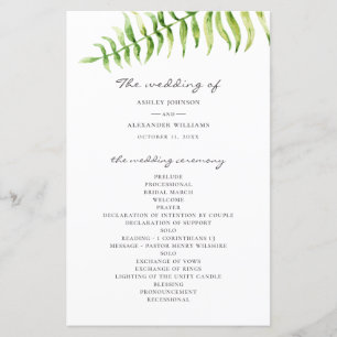 Papier fougère vert aquarelle. Mariage botanique des bois