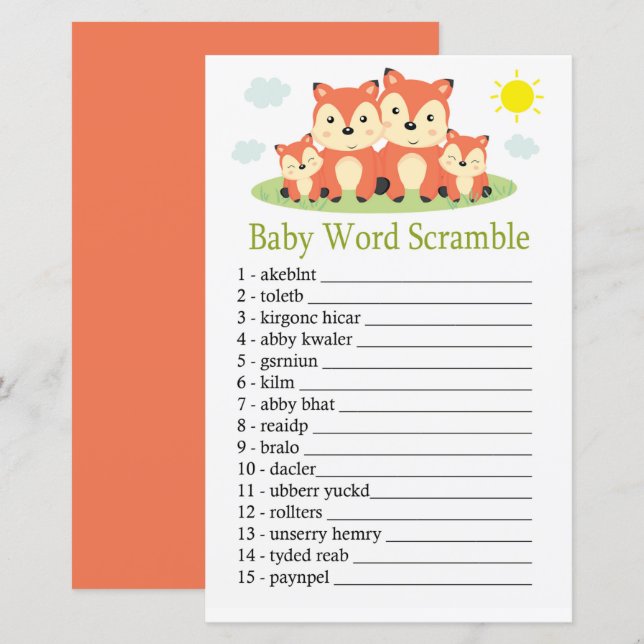Papier Fox Baby jeu de mots brouillage de mots (Devant / Derrière)