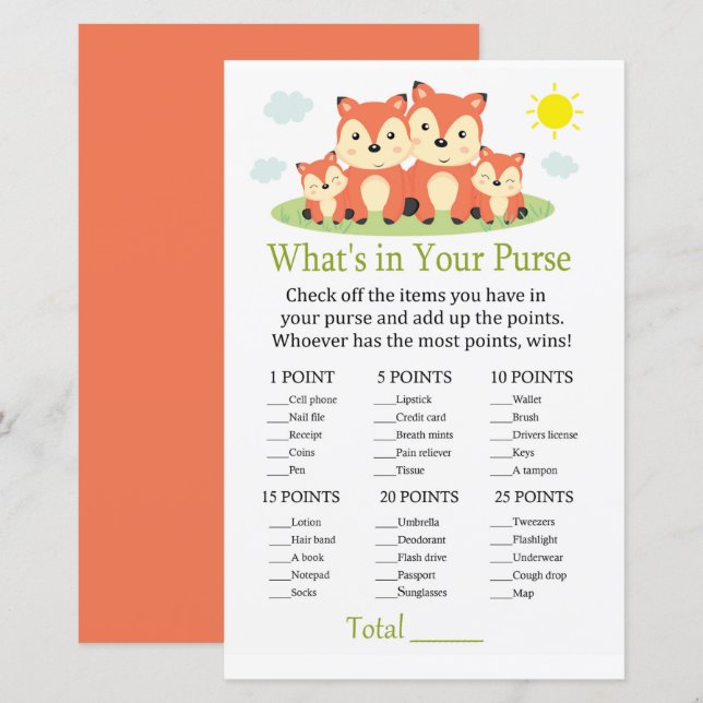 Papier Fox Ce qui est dans votre jeu de bourse (Devant / Derrière)