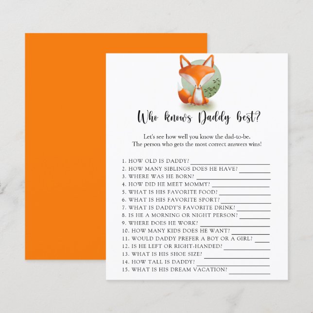 Papier Fox club - Qui connaît DADDY meilleur jeu (Devant / Derrière)