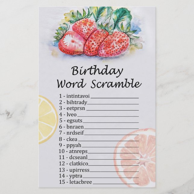 Papier Fraise Anniversaire Mot Débauche Jeu (Devant)