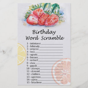 Papier Fraise Anniversaire Mot Débauche Jeu