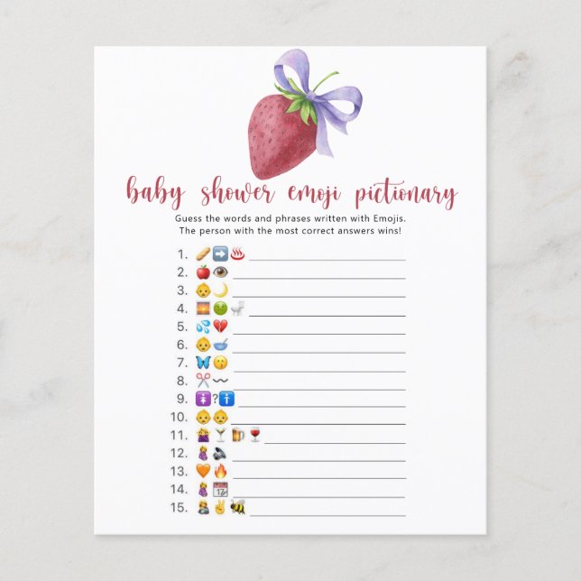 Papier Fraise - baby shower émoticônes jeu pictural (Devant)