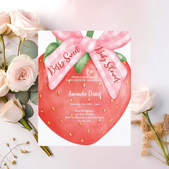 Papier Fraise Berry Baby shower rose doux invitation (Créateur téléchargé)