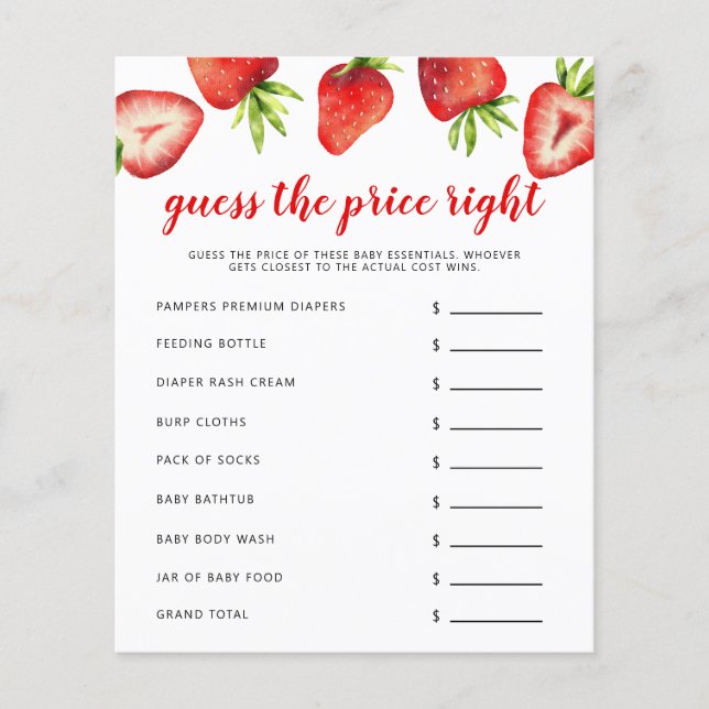 Papier Fraise Le Prix Bon Baby shower Jeu (Devant)