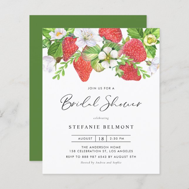 Papier Fraises Été Nuptiale Douche Invitation (Devant / Derrière)