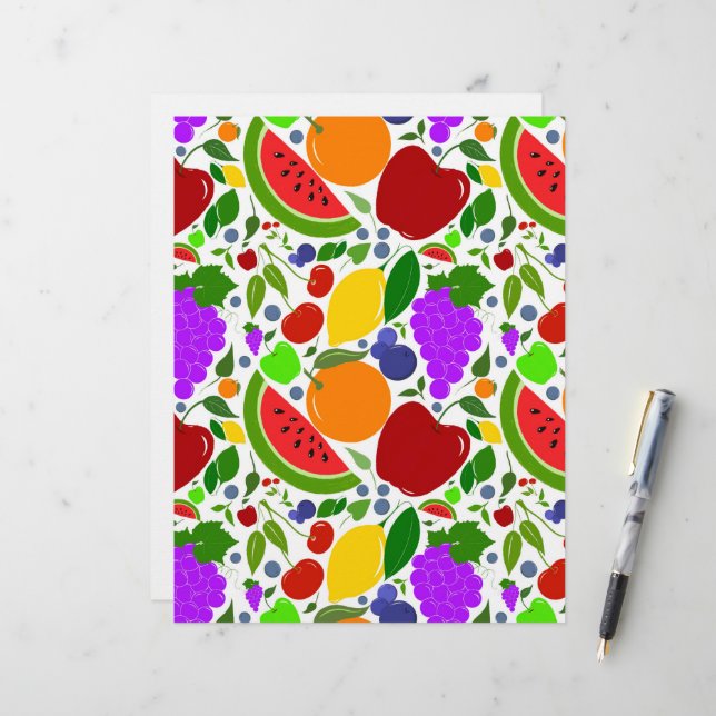 Papier Fruits Colorés d'Été  (Devant/Arrière en situation)