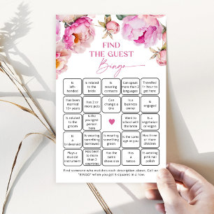 Papier Fuchsia brillante pivoine Trouvez le jeu de bingo 